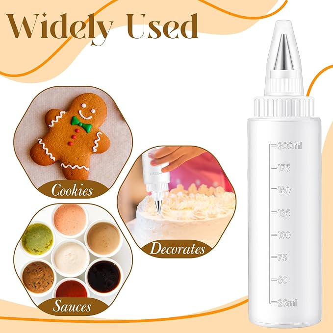 4 Pcs Plastic Squeeze Bottles for Cookie Icing Bottle Decorating Supplies Squeezing Applicator Writer for Food Coloring Frosting Pancake Arts(8 oz)