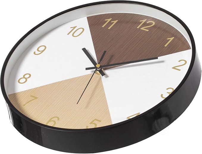 Decorative Modern Round Wood- Looking Plastic Wall Clock for Living Room, Kitchen, or Dining Room, Brown and Beige - Image 3