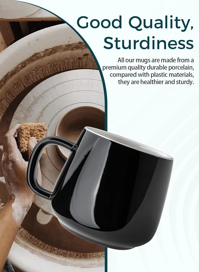 Teocera Ceramic Coffee Mug Set of 4-12 oz Coffee Mugs with Large Handles for Hot or Cold Drinks Like Latte, Cocoa, Tea or Juice - Smooth Ceramic, Dishwasher Safe，Black - Image 4