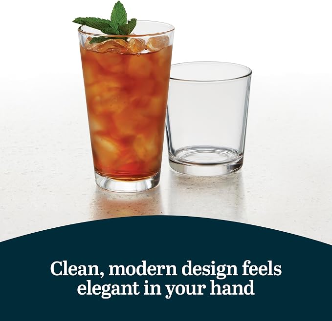 Libbey Flare Rocks, Glass Tumbler Set, Stylish Lead-Free Drinking Glasses Set of 16, Dishwasher-Safe Glass Cups Set for Daily Use and Parties - Image 5