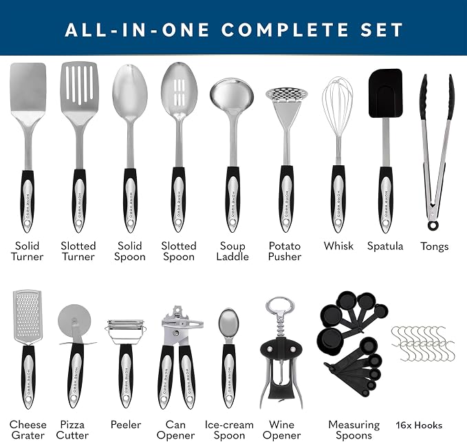Home Hero Stainless Steel Kitchen Utensils Set - Heat-Resistant Silicone & Nonstick Tools - Durable Stainless Steel Kitchen Gadgets - Complete Kit Measuring Cups & Spoons - 41-Piece Set | Heat-Resistant Stainless Steel Kitchen Utensil Set - Measuring C... - Image 2