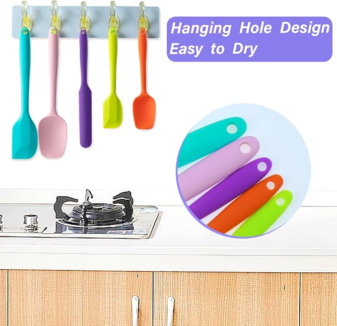 Silicone Spatula Set,5 Piece Food Grade Rubber Spatulas,Macaron blue | Spatulas Silicone Heat Resistant for Baking,Cooking,and Mixing High Heat Resistant Non Stick Dishwasher Safe BPA-Free - Image 4