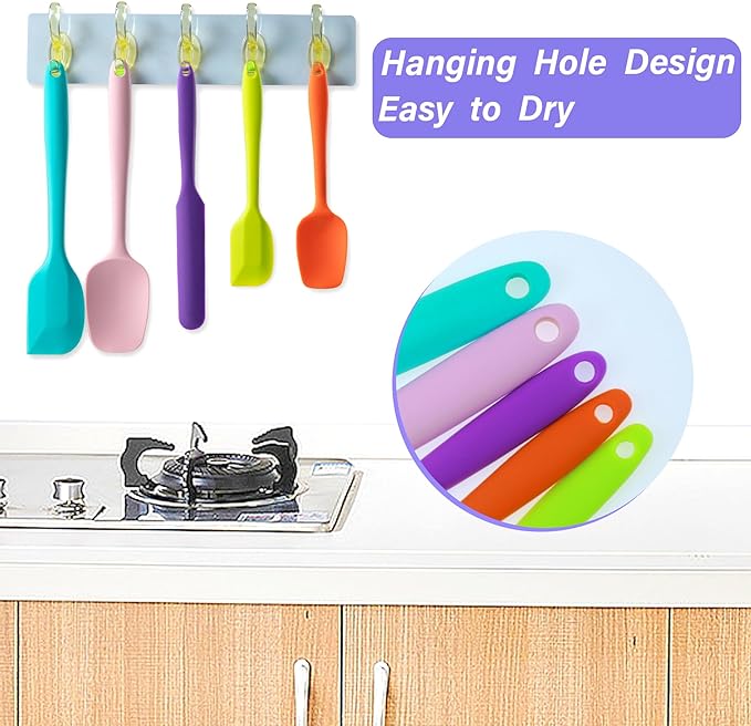 Silicone Spatula Set,5 Piece Food Grade Rubber Spatulas,RED | Spatulas Silicone Heat Resistant for Baking,Cooking,and Mixing High Heat Resistant Non Stick Dishwasher Safe BPA-Free - Image 4