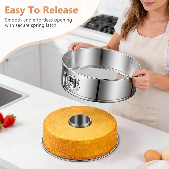 10-Inch Pound Cake Pan with Removable Bottom, 304 Food-Grade Stainless Steel Springform Bundt cake pan, Leak-Proof & Dishwasher Safe - Perfect for Angel food, Pound & Chiffon Cakes - Image 3