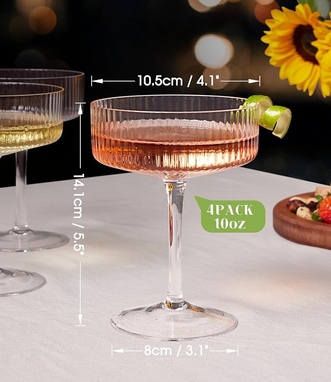 Martini Glasses Set of 4, 10oz Coupe Cocktail Glasses for Margarita | Manhattan, Cosmopolitan, Espresso, Home Bar, Evening Parties, Birthdays, Housewarming Gift - Image 4