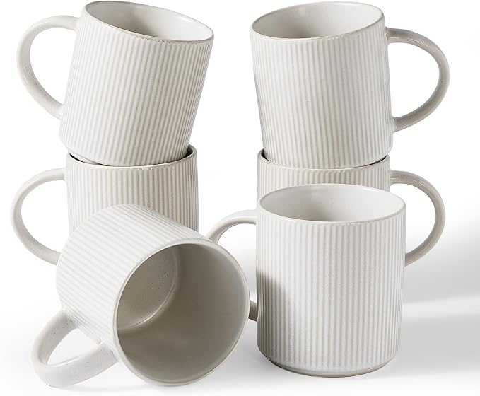 famiware Coffee Mug Set for 6, Star 16 oz Catering Mugs Cup Set with Handle for Coffee, Tea, Cocoa, Milk - Ceramic Stoneware Drinkware Set, Matte White by Famiware