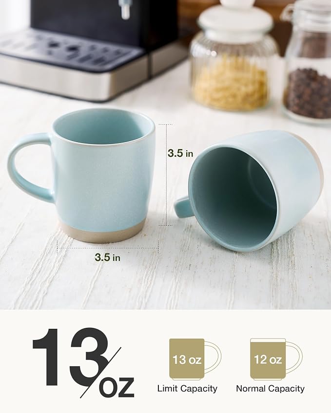 famiware Coffee Mugs Set of 8, Milkyway 13 oz Mug Set, Ceramic Cup Set with Handle for Coffee, Tea, Cocoa, Milk, Light Blue - Image 3