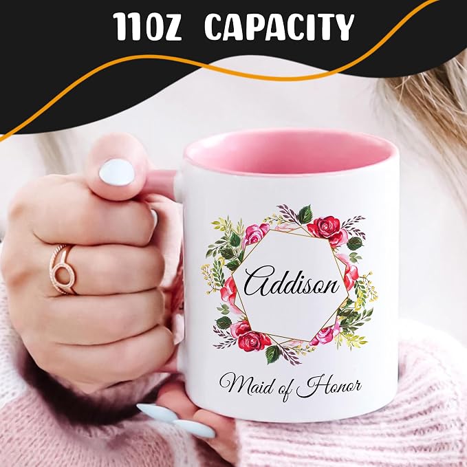 Personalized Coffee Mug, Custom Picture Text or Logo Ceramic Mug, Customized Gift for Men & Women, Taza Personalizada with Photo and Words, Customizable 11 Oz Tea Cup | White - Pink - Image 2