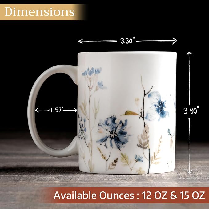 Maison d' Hermine Coffee Mug with Handles Tea Cups (15 Ounce, Pack of 1) | Fine Bone China Coffee Mugs for Hot Beverages Cappuccino Latte Home Restaurant Spring Summer -Ice Florals - Forsty Morning - Image 4