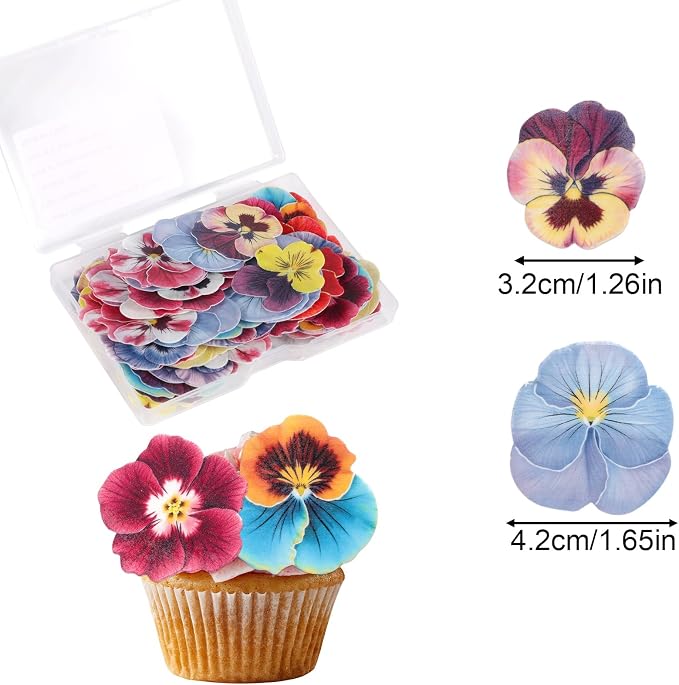 60pcs Edible Flower Cake Decoration, Wafers Paper Pansy Cake Topper Colorful Spring Birthday Party Decorations for Wedding Theme DIY Crafts Baby Shower Supplies - Image 2
