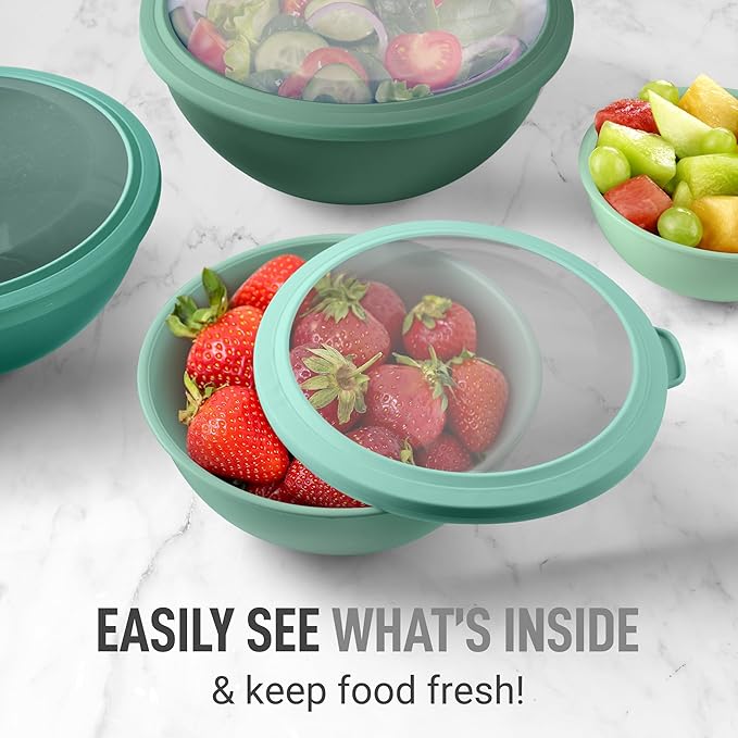 Zulay Kitchen 12-Piece Plastic Mixing Bowl Set - Colorful Nesting Bowls with Lids - Microwave & Freezer Safe (Teal Ombre) - Image 5