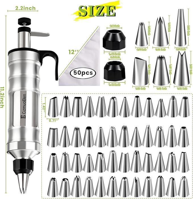 Dessert Decorating Syringe Set, Frosting Piping Kit icing piping kit 54 food-grade stainless steel piping nozzles for Baking, Decorating Cupcake, Deviled Eggs, Black