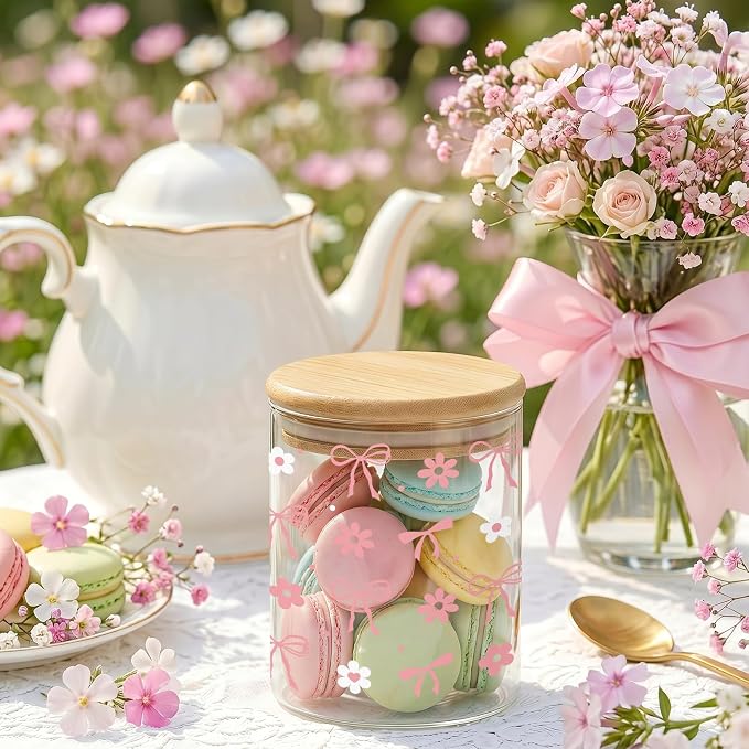 Pink Christian Glass Storage Jar with Lid, Candy Cookie Jars, 3Pcs | Pink Bow Candy Cookie Jars Christian Bible Verse Kitchen Canister Gifts for Women Cute Coquette Kitchen Containers - Image 2