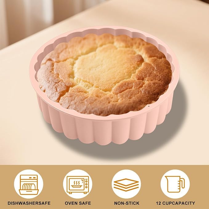 10 Inch Silicone Cake With 8 Inch Pan Set (2 Pack) - Nonstick Baking Mold for Pound Cake, Jello, Bread & Brownies, Dishwasher Safe - Image 3