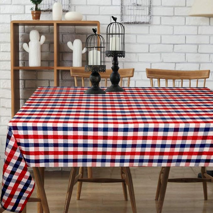 Urban Villa Tablecloth Cotton Tabletop 60x102 (8-10 Seats) July4th Checks by CottonTrends