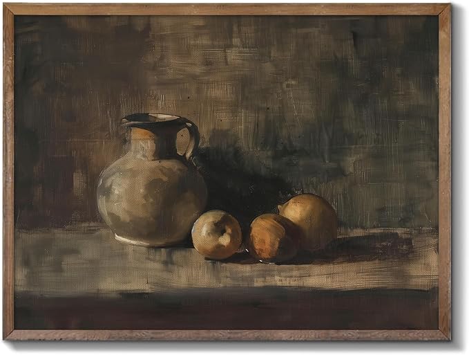 XOCUUI Farmhouse Still Life Picture Living Room - Rustic Vintage Decor for Bedroom - Peach Fruit Dining Room Moody Muted Oil Painting Art Deco Wall Art for Kitchen - 12 x 16 No Frame by XOCUUI