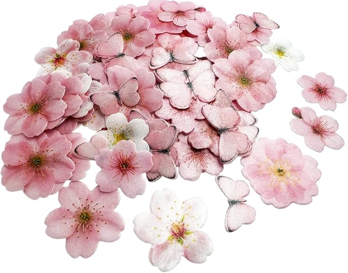 85Pcs Pink Cherry Blossom Flowers & Butterflies Cake Decorations Set – Cupcake Toppers, Birthday Decor – Edible Rice Wafer DIY Dessert for Baby Shower, Wedding (Pink Cherry Blossom butterfly) - Image 8