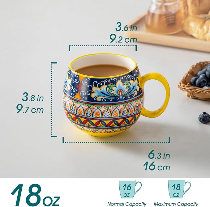 vancasso Coffee Mugs Set of 6, 18oz Ceramic Coffee Cups, Colorful | Porcelain Coffee Mugs for Cappuccino, Latte, Espresso, Bohemian Mugs with Handle for Daily Use, Microwave & Dishwasher Safe - Image 2