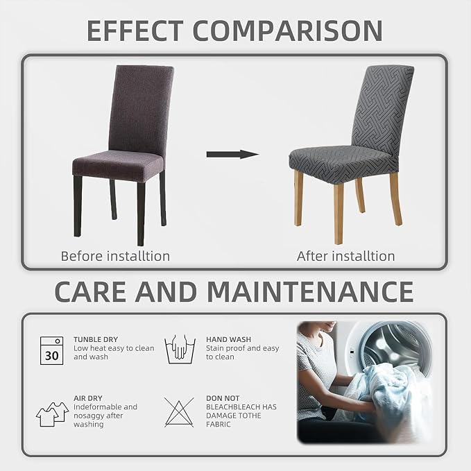 Promindfly Dining Chair Covers, 3D Jacquard Fabric Chair Covers for Dining Room, Anti-Scratch Chair Covers Set of 4, Stretch Washable Dining Chair Covers for Kitchen, Hotel - Image 5