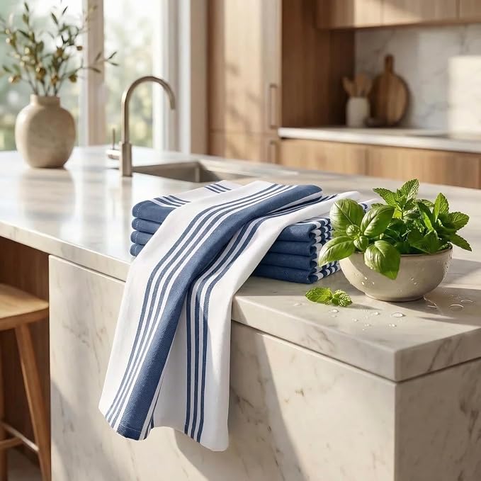 Urban Villa Kitchen Towels Cotton Dish Towels 20”x30” (Set of 6) Blue Wht - Image 6