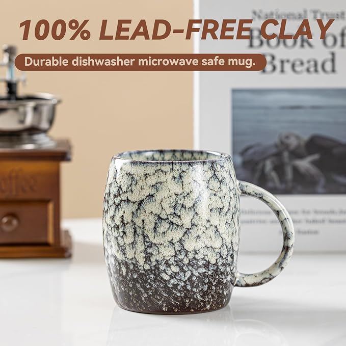 Ivory Nebula Ceramic Coffee Mug - 14 oz Unique Reactive Glaze Coffee Cup with Large Handle, Barrel Cute Mug for Women Men Home Office Gift - Image 7
