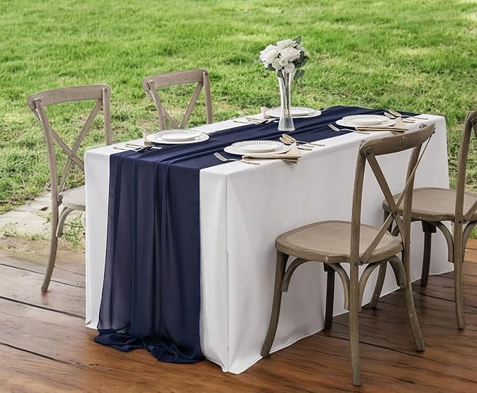 Pack of 10 | Navy Blue | 10ft Chiffon Table Runner 29x120 Inches Long Romantic Rustic Sheer Gauze Runner for Wedding Bridal Shower Birthday Banquets Engagement Spring Easter Boho Decorations - Image 6