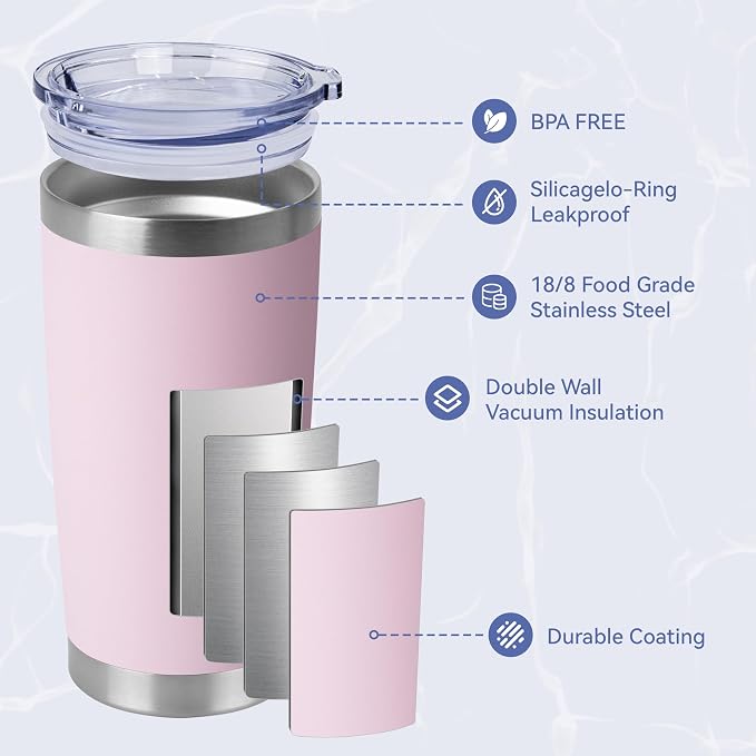 HASLE OUTFITTERS 20oz Stainless Steel Tumblers Bulk, Insulated Travel Cup with Lid, Double Wall Vacuum Coffee Mug for Cold & Hot Drinks 12 Pack, Light Pink - Image 2
