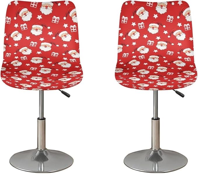 Christmas Santa Claus Bar Stool Covers, 2 Pcs Stretchable Barstool Slipcovers with Back for Bar Counter Kitchen Island by Sellikakes