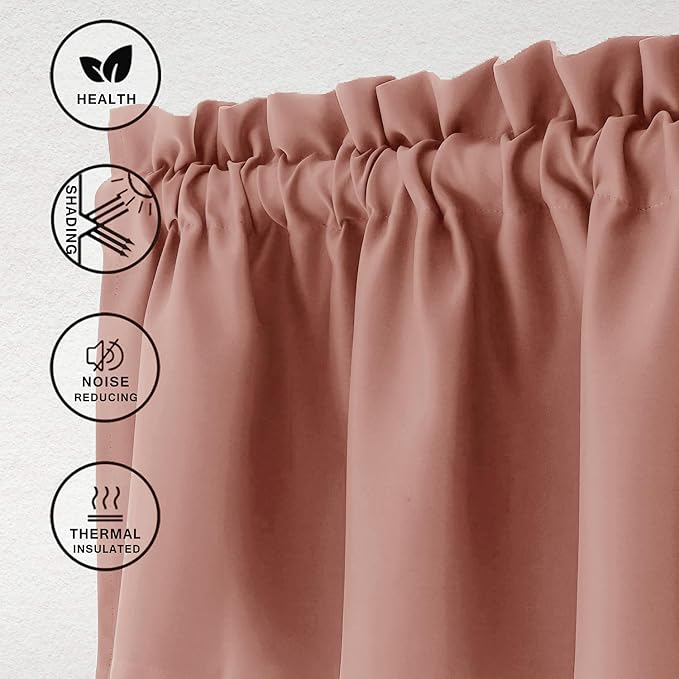 Hiasan Valance Curtains for Kitchen Blackout Thermal Insulated Solid Window Curtain Valance, Dusty Rose, 60 x 18 Inches, 1 Panel - Image 2