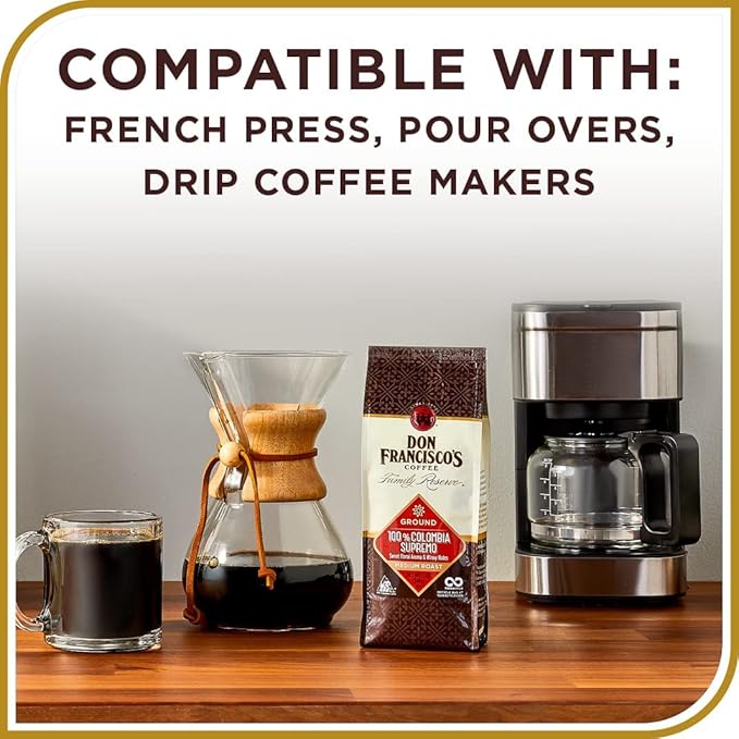 Don Francisco's Premium Vanilla Nut Medium Roast Ground Coffee - 100% Arabica Beans, Perfect for Drip, Pour Over, and French Press - Carefully Sourced, Family-Crafted Since 1870 (20 oz Bag)