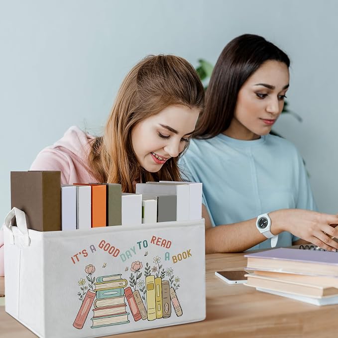Marsui Book Lover Gifts It's a Good Day to Read Book Storage Basket to Be Read List Storage Bin Bookish Accessories Bookworm Gift for Club Members Student Teacher Reading Accessories - Image 5