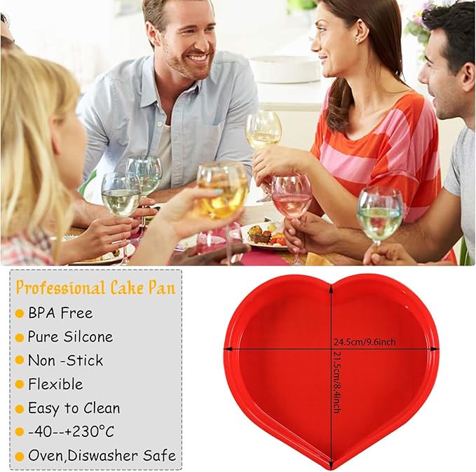 Heart Silicone Cake Pans - Non-Stick, Reusable Molds for Cheesecake, Brownies & More - Perfect for Valentine's Day (1 Pack)