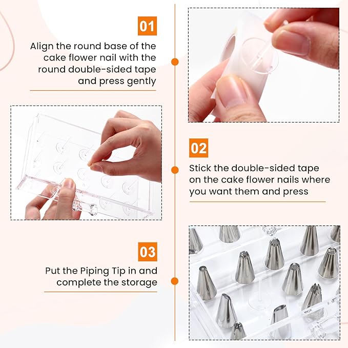 Double Layer Piping Tip Box with 100 DIY Flower Nails 72 Small Piping Tips Drawer Baking Cake Supplies Decoration Tool Storage Box