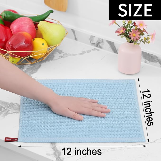 Homaxy 100% Cotton Waffle Weave Kitchen Dish Cloths 8-Pack, Sky Blue | 12 x 12 Inches, Ultra Soft Absorbent Dish Towels, Quick Drying Dish Rags with Hanging Loop - Image 5