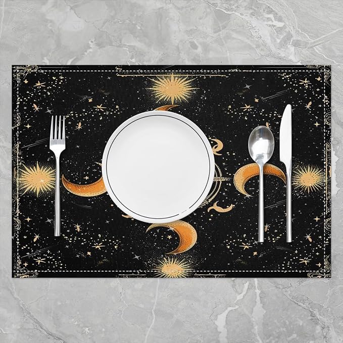 Feelyou Cosmic Celestial Table Place Mats, Set Sun Moon Placemats Set of 4 Boho Exotic Placemat for Kitchen Dining Table Decor Indoor Outdoor for Women Men Galaxy Astrology Space 18"x12" - Image 2