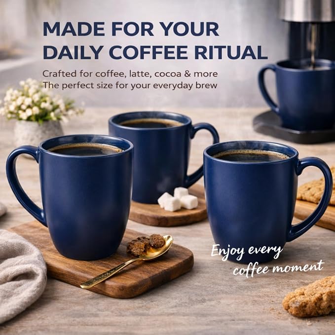 AmorArc 12oz Coffee Mugs Set of 6, Large Ceramic Coffee Mugs for Men, Women, Dad, Mom, Modern Coffee Cups With Handle For Tea,Latte,Cappuccino,Cocoa. Dishwasher&Microwave Safe, Matte Blue - Image 4