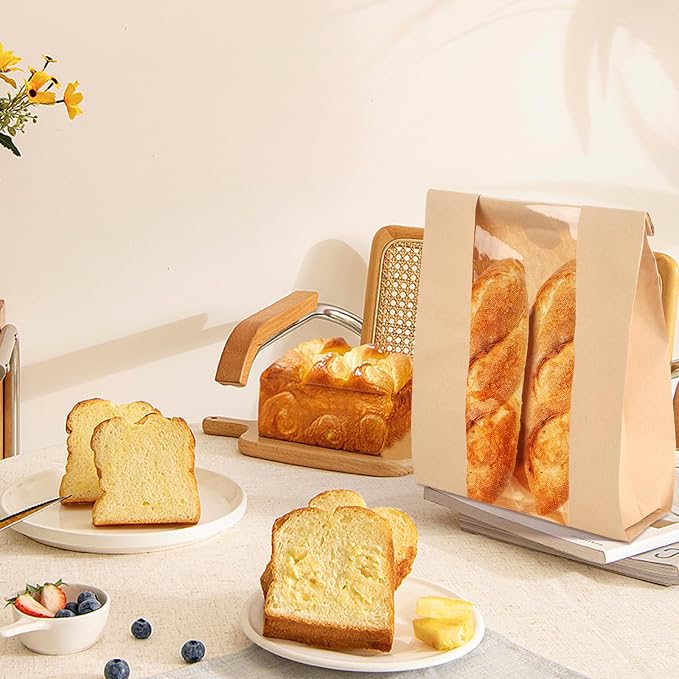 100 Pack Paper Bakery Bread Sourdough Bags with Stickers Bakery Packaging Bags with Window for Homemade Bread - Image 4