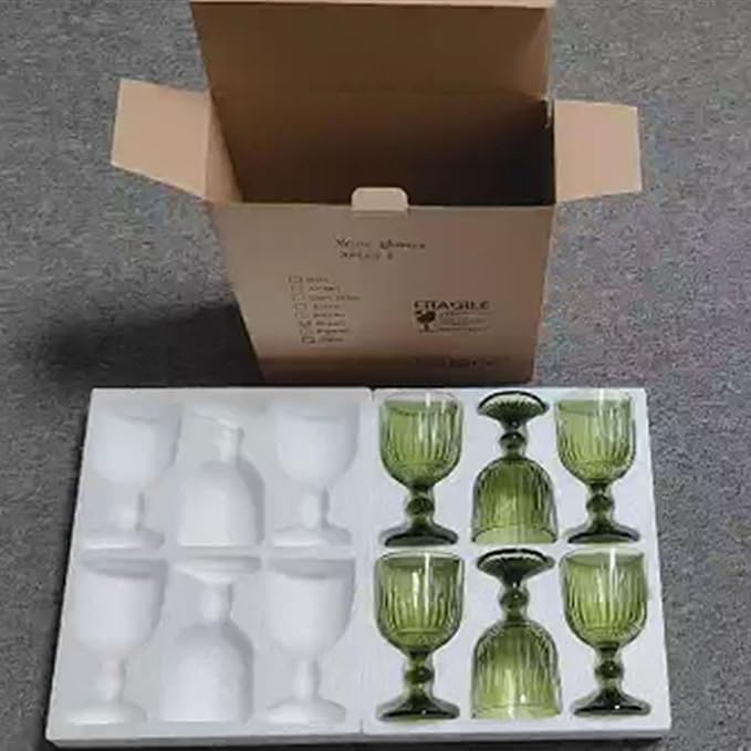 Taganov Green Water Glasses Drinking Wine Goblet set of 6 Vintage Glassware Colored Stemware 11 ounce for Wedding Party Bar Vertical Embossed Pattern Stemmed Cups 330 ml - Image 8