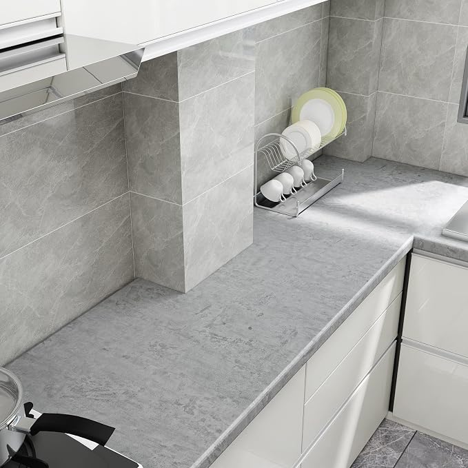 CRE8TIVE 24"x118" Wide Grey Concrete Wallpaper Peel and Stick Removable Cement Contact Paper Thick Texture Self Adhesive Waterproof Paper Roll for Countertop Cabinet Industrial Decorative Vinyl Film - Image 2