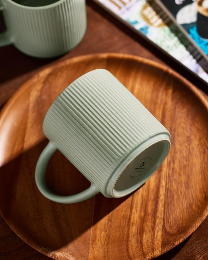 famiware Coffee Mug Set for 4, Star 16 oz Catering Mugs Cup Set with Handle for Coffee, Tea, Cocoa, Milk - Ceramic Stoneware Drinkware Set, Matte Green - Image 6