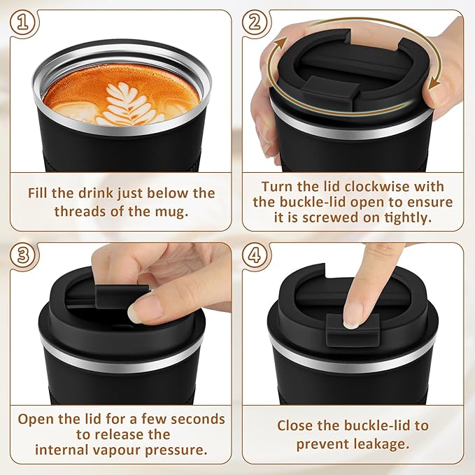 KETIEE Travel Mug 12oz, Vacuum Insulated Coffee Mug with Leakproof Lid, Travel Coffee Tumbler Stainless Steel Double Walled Reusable Coffee Cup for Hot and Iced Water (Black) - Image 9