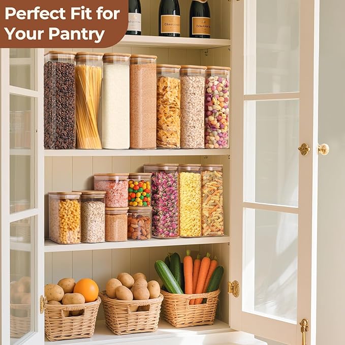 ComSaf Small Glass Containers With Lids 0.7 Qt, Set of 6 Glass Storage Jars | Rectangle Glass Pantry Storage Container, Kitchen Canisters 25oz, Snack Station Organization, Size For Subpackage, BPA Free - Image 6