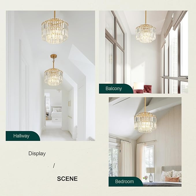 Modern 12.8“ Gold Crystal Chandelier Ceiling Light Fixtures for Dining Room Luxury Glam 4-Light Crystal Chandeliers Lighting for Bedroom Entryway Hallway Living Room Kitchen Island Foyer - Image 6