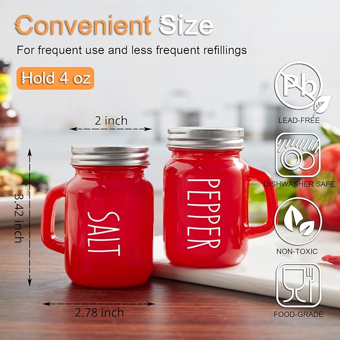 Red Salt and Pepper Shakers Set, ZOSUJO 4 oz Cute Modern Glass Christmas Red Shaker Sets with Stainless Steel Lids, Red Kitchen Decor and Accessories for Home Restaurants Weddings - Image 3