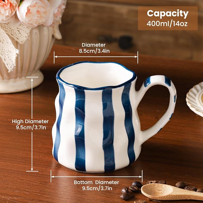 Ceramic Coffee Mug,14 oz Large Mug,Cute Coffee Mug, Ceramic Mug,Hand-Painted Coffee Cup (Blue) - Image 2