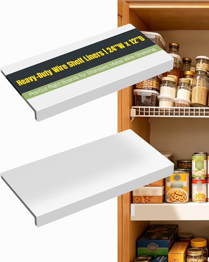 Wire Shelf Covers 24" W X 12" D,Wire Rack Covers for Pantry 2 Pack | White PVC Wire Rack Covers for Closet Shelves Liner, Laundry Room,Kitchen Organization,Waterproof,Tool-Free by Unknown