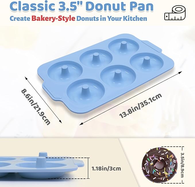 Nonstick Silicone Donut Pan: 3.5 Inch Large Donut Mold with Metal Frame - Bagel Doughnut Pan for Baking Gluten Free Glazed Vegan - for Oven Housewife Home Baker Baking Lovers (Blue)