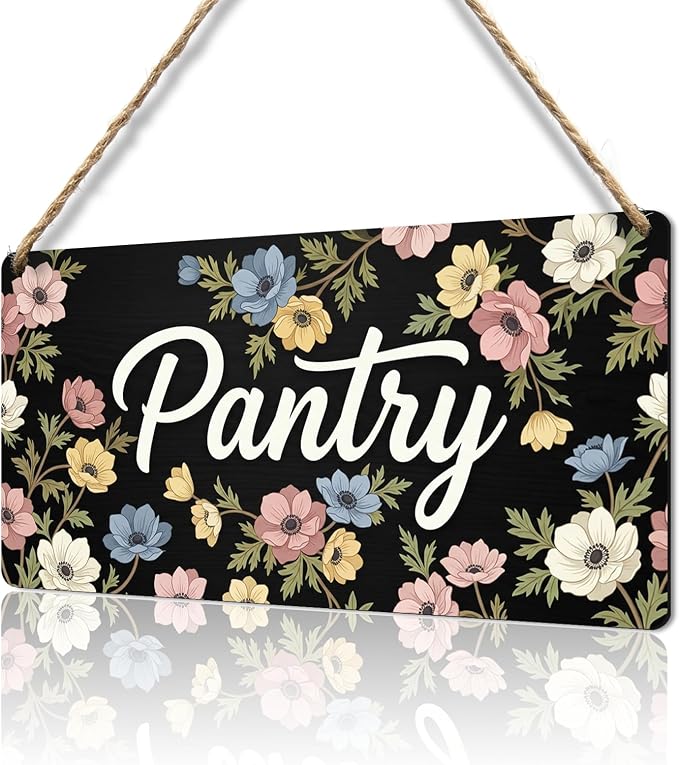 Classic Farmhouse Pantry Door Sign Floral Wood Wall Decor for Kitchen Organization, Cottage Style Decoration Housewarming Gift, 12x6 Inches by Producedbychengcan