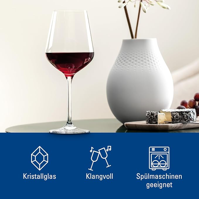 Villeroy & Boch La Divina Collection Bordeaux Goblet, Set of 4, Crystal Glass, 22 oz Capacity | Crystal glass Bordeaux goblets, made in Europe, dishwasher safe, curved lines showcase a classic red's bouquet - Image 3