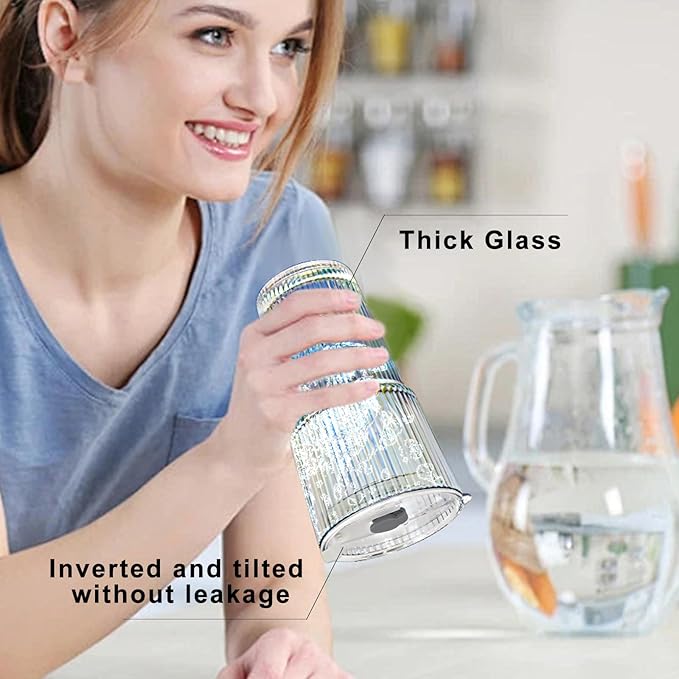 20oz Glass Tumblers with Lids and Glass Straws, Thickened for Iced Coffee, Smoothies,Cocktails and Juices-Elegant Durable for Home, Office,Travel (Rainbow)